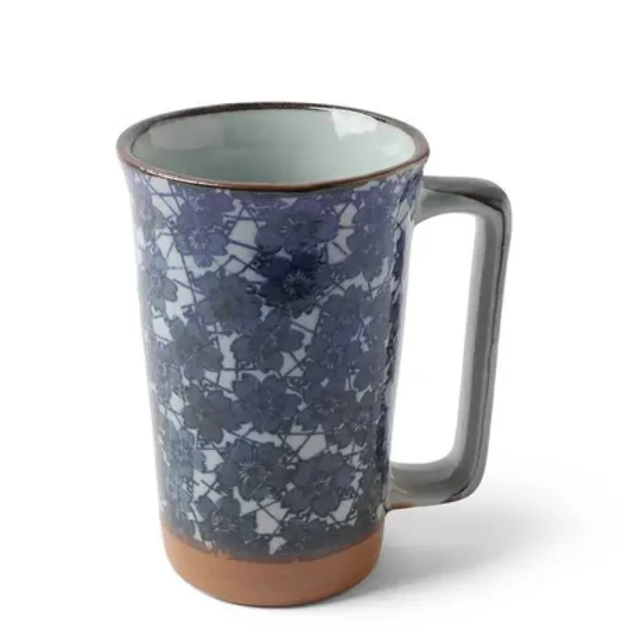 Miya Company 12 Oz Tall Blue Floral Ceramic Coffee Mug - Elegant Handcrafted Tea Cup with Flower Design, Durable & Dishwasher Safe