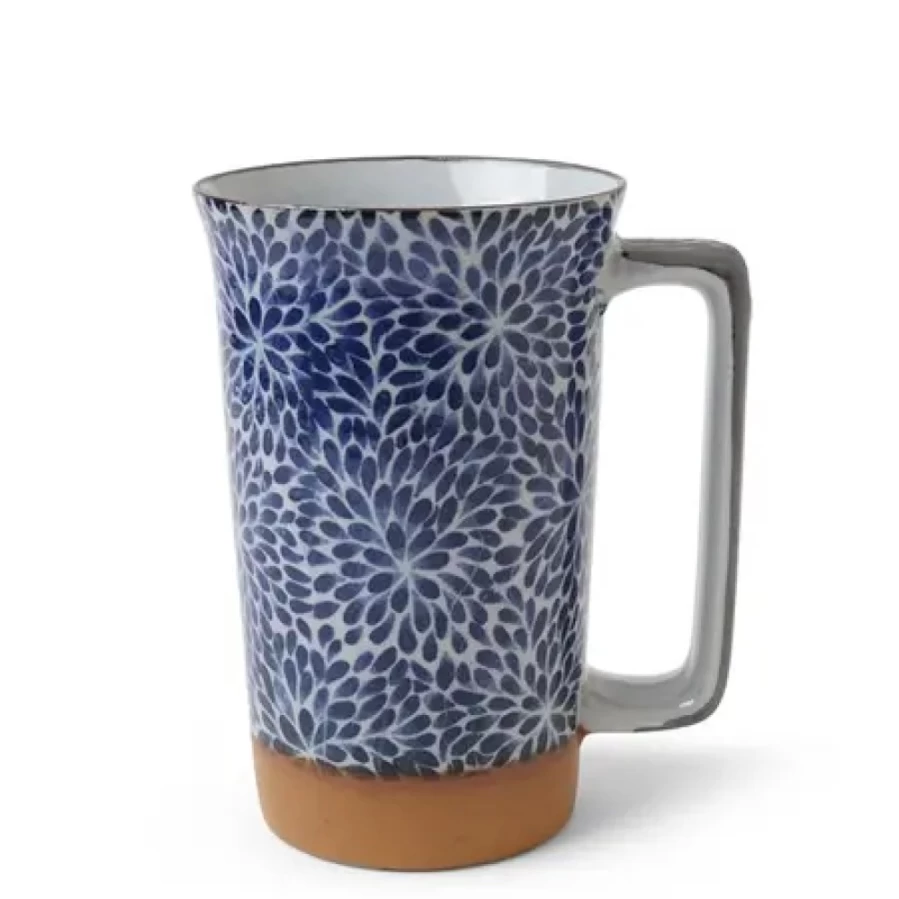 Miya Company Blue Mums Design 12 Ounce Ceramic Tall Coffee Mug