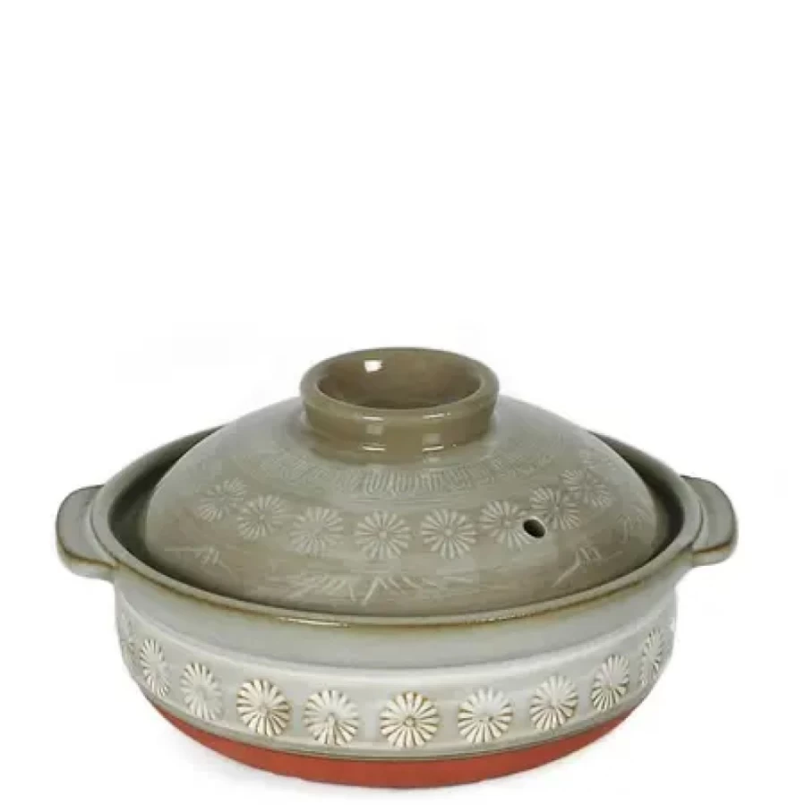 Miya Company Hana-Mishima Donabe Casserole Pot, 20 Oz, Traditional Japanese Clay Pot for Cooking, Steaming, and Serving