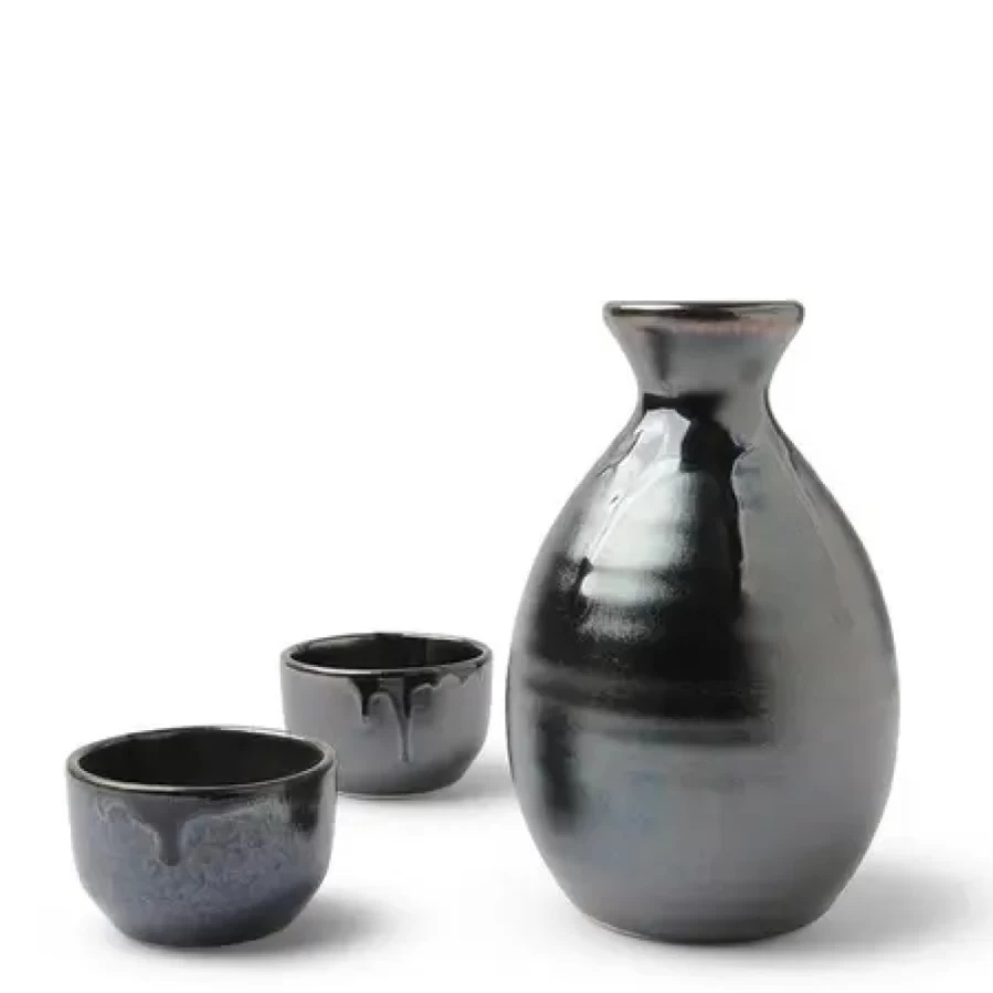 Premium Black Luster Sake Set by Miya Company - Elegant Japanese Ceramic Sake Cups & Carafe