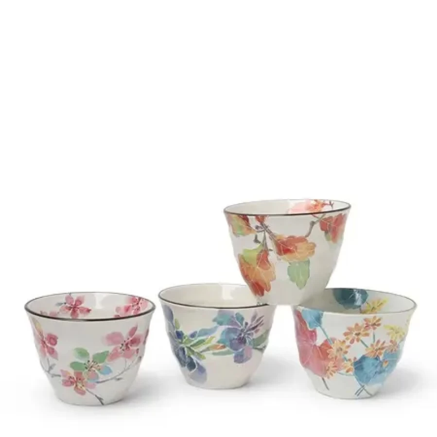 Miya Company Floral Spring Teacup Set - 7 Oz. Porcelain Tea Cups for Elegant Afternoon Tea