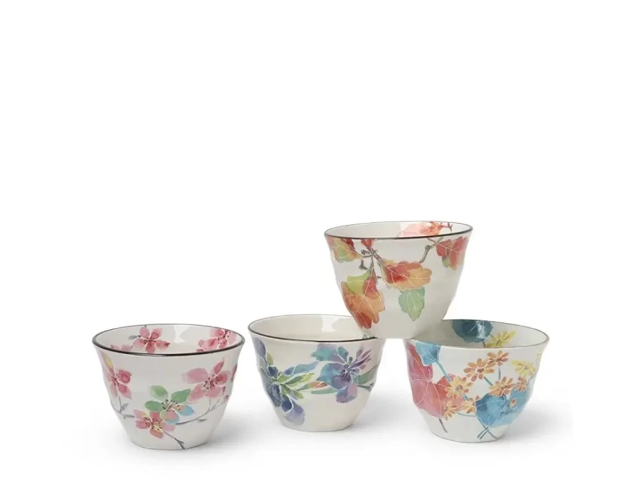 Miya Company Floral Spring Teacup Set - 7 Oz. Porcelain Tea Cups for Elegant Afternoon Tea