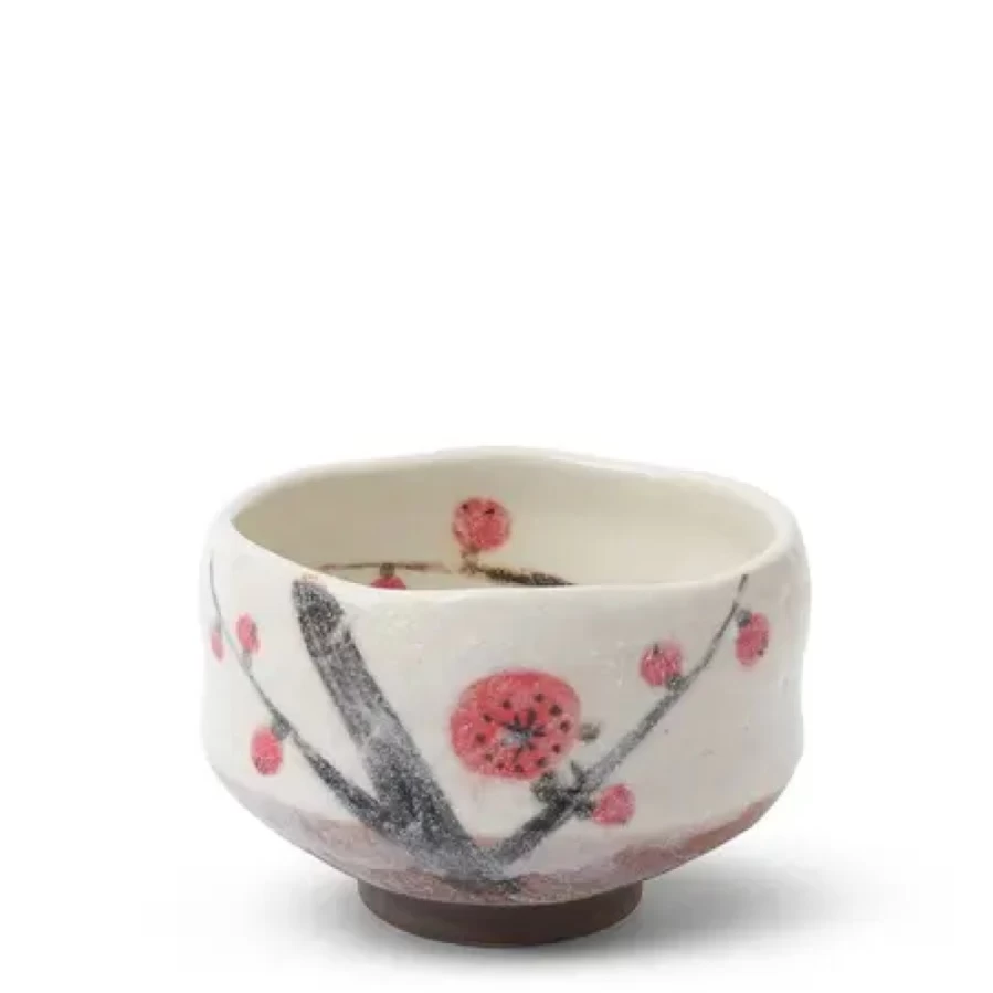 "Miya Company Matcha Bowl Set - Mini Plum Design Ceramic Tea Cup for Japanese Green Tea"
