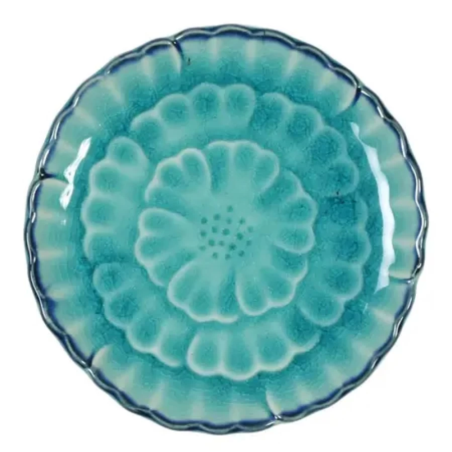 Miya Company Turquoise Blue Floral Ceramic Plate 4.75 Inch Decorative Appetizer Dish