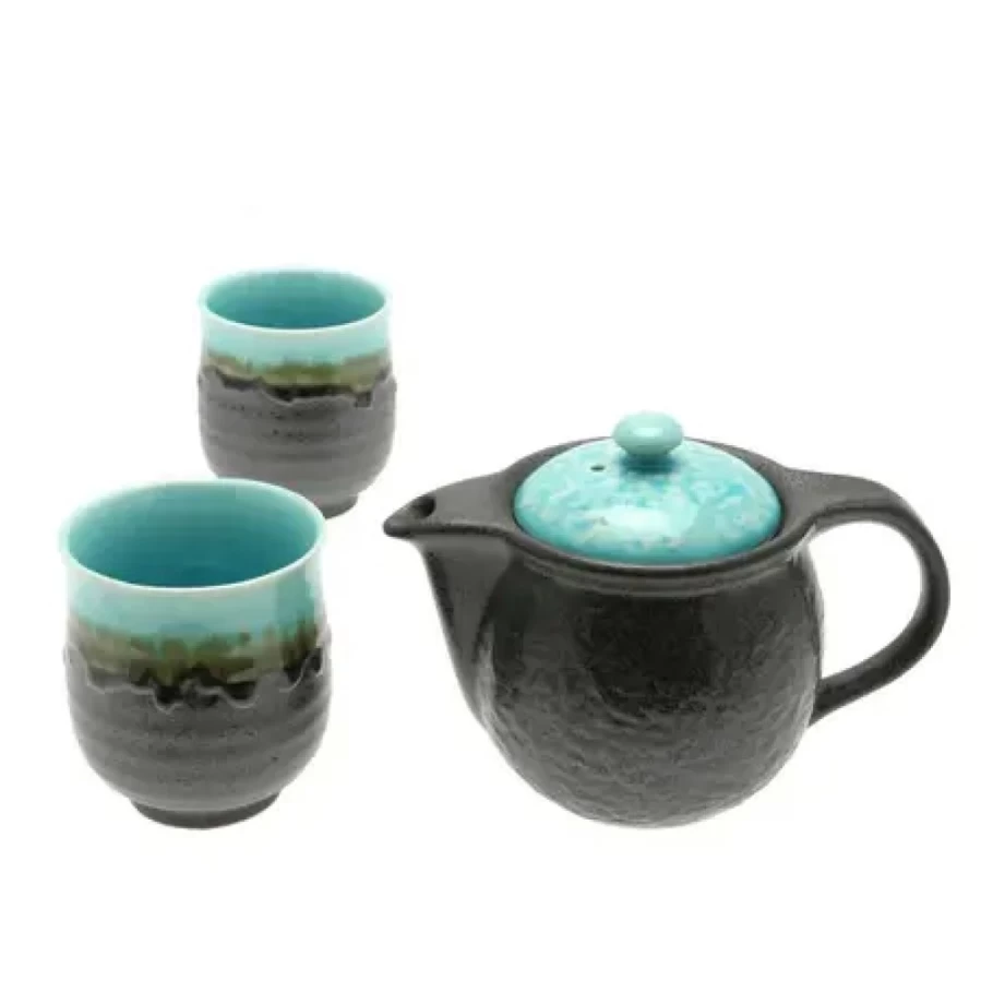 "Premium Turquoise Sky Tea Set by Miya Company – Elegant Ceramic Teapot & Cups Gift Set"
