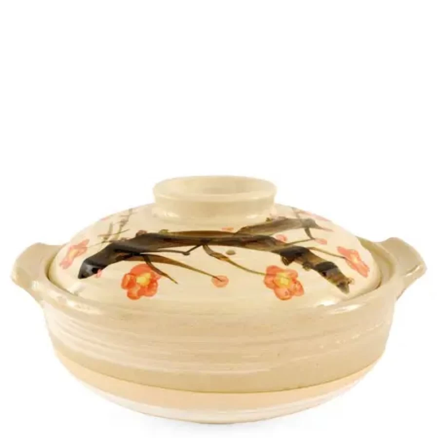 Miya Company Sakura Donabe Ceramic Casserole Pot – 3 Quart (104 Oz) Japanese Clay Hot Pot for Stovetop & Oven Use