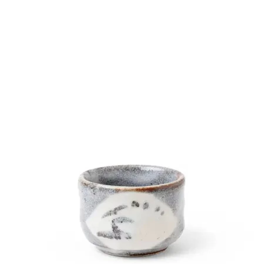Miya Company Premium 2.5 Oz Sake Cup Set - Elegant Gray & White Ceramic Drinking Cups for Japanese Rice Wine