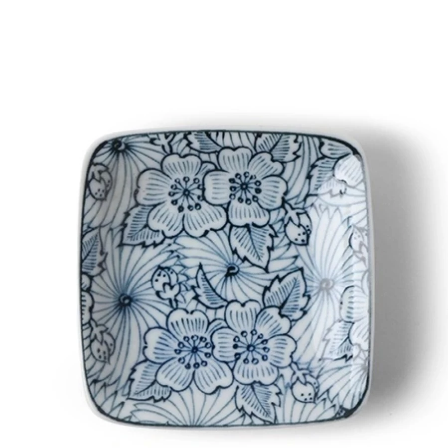 Miya Company 3 Inch Square Sauce Dish with Garden Bloom Design for Dining Table Decor