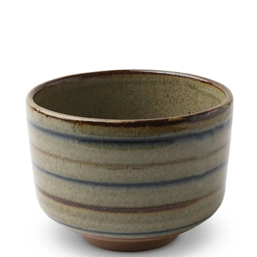 "Miya Company Matcha Green Tea Stripes Ceramic Teacup 4.25 Inch"