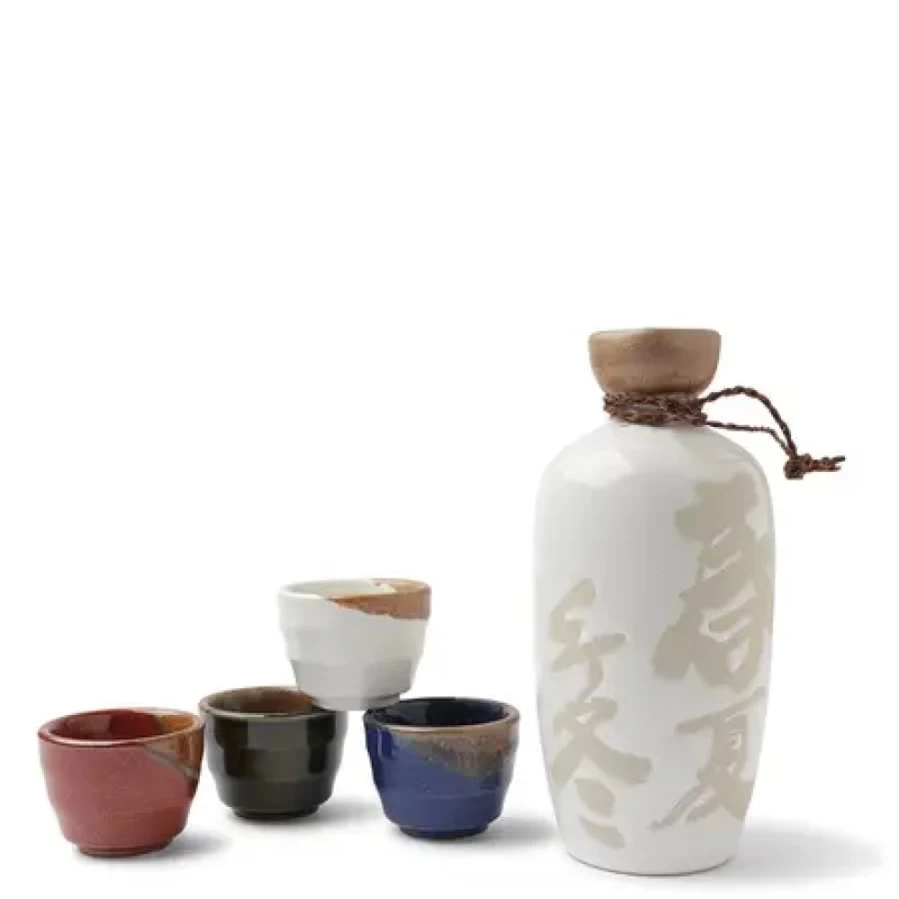 Miya Company Nyuhaku Four Season Japanese Sake Set - Elegant Ceramic Flask & Cups for Authentic Sake Experience