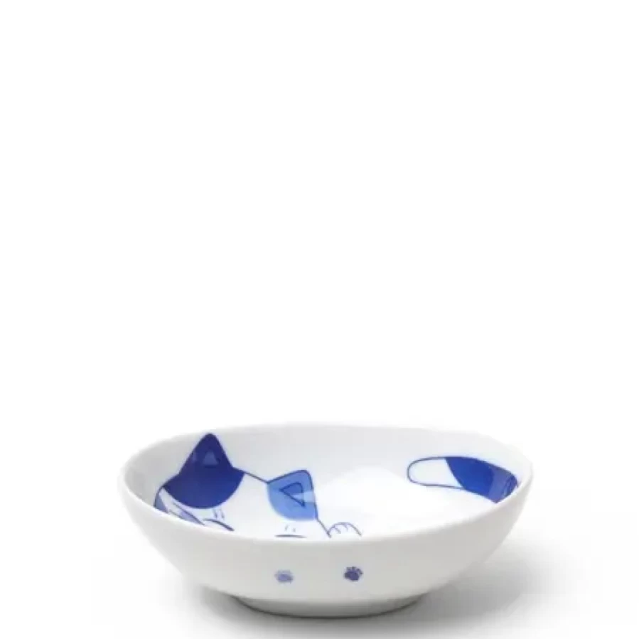 Miya Company Blue Cats Design 5-Inch Oval Ceramic Bowl – 3.75-Inch Wide Pet Food Dish