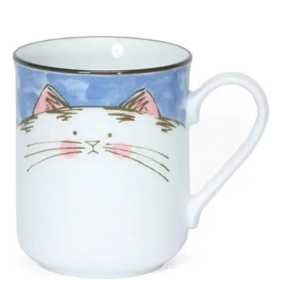 "Miya Company Blue Cat-Themed Ceramic Coffee Mug – Handcrafted & Durable"