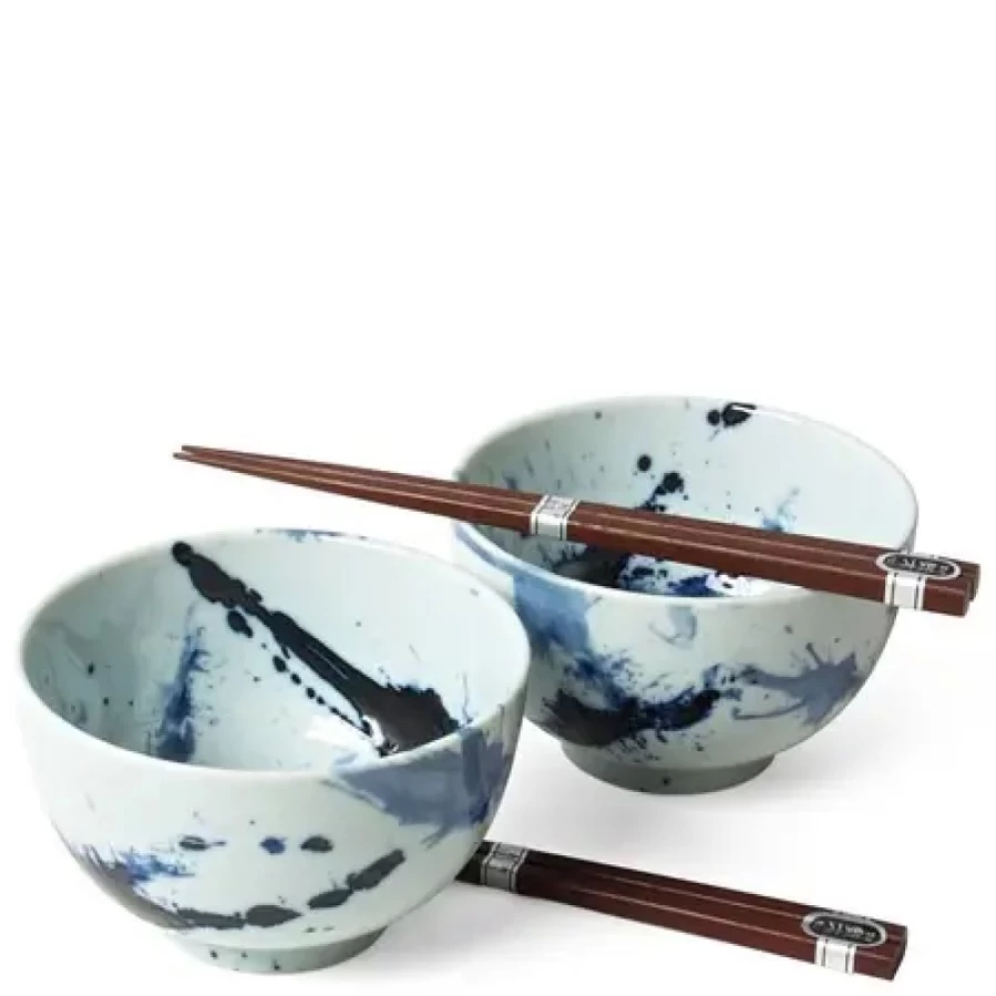 Miya Company Blue Sumi 5-Inch Bowl Set for Two - Handcrafted Ceramic Dinnerware