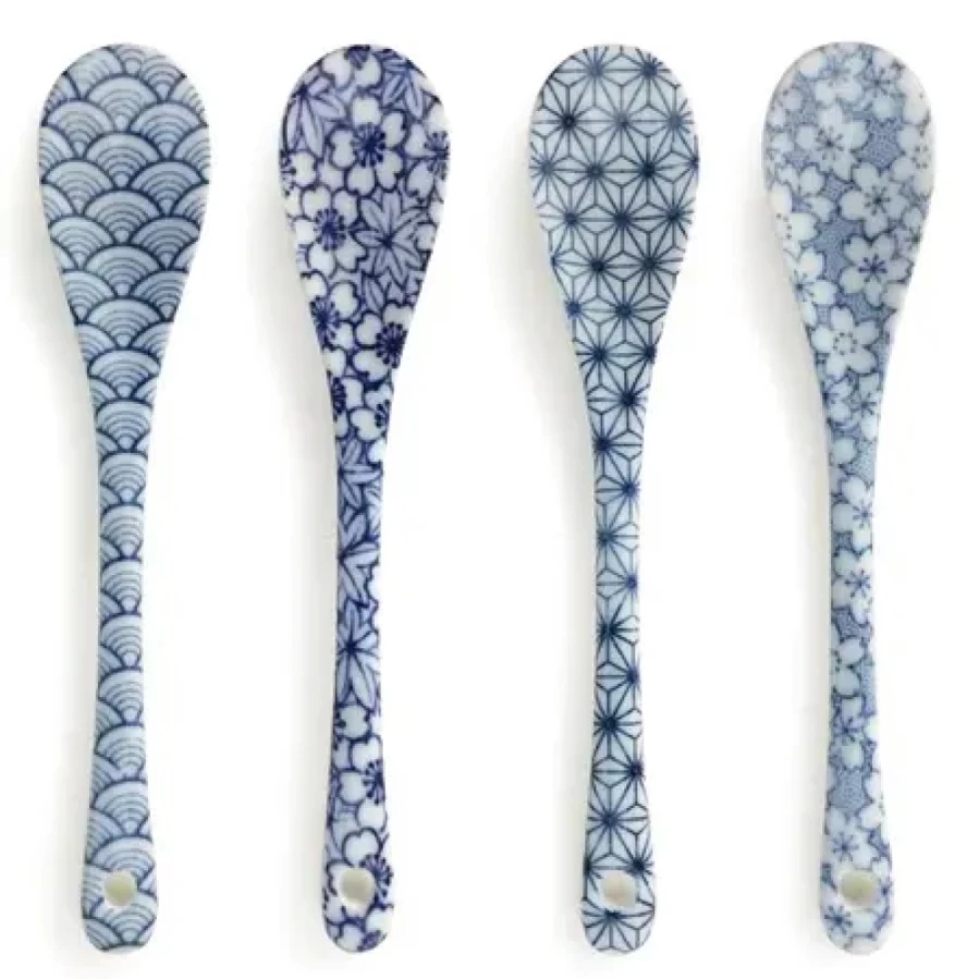 Miya Company Blue & White Ceramic Dessert Spoons Set - Elegant Tableware for Sweet Treats