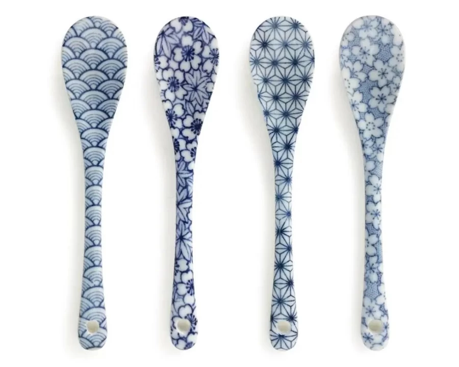 Miya Company Blue & White Ceramic Dessert Spoons Set - Elegant Tableware for Sweet Treats