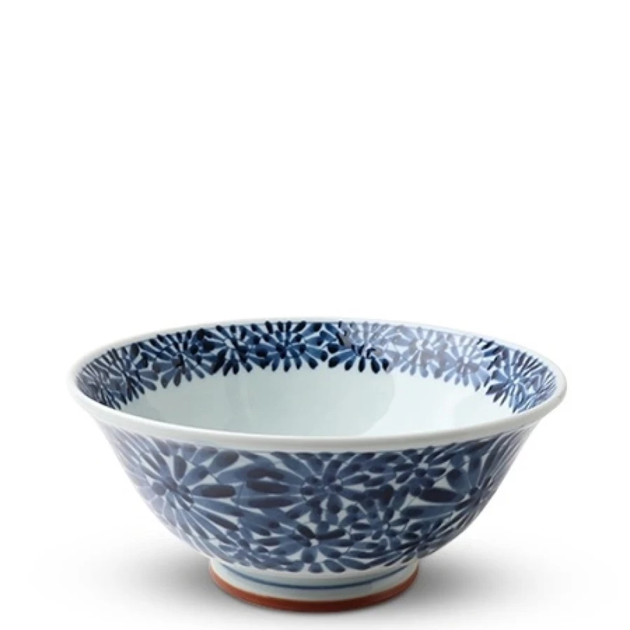Miya Company Blue & White Floral 7.75 Inch Ceramic Noodle Bowl for Asian Cuisine