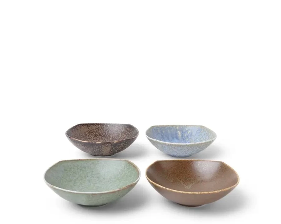 Miya Company 4-1/4" Pacific Forest Matte Sauce Dishes Set of 4 - Durable Ceramic Appetizer Plates for Dining & Entertaining