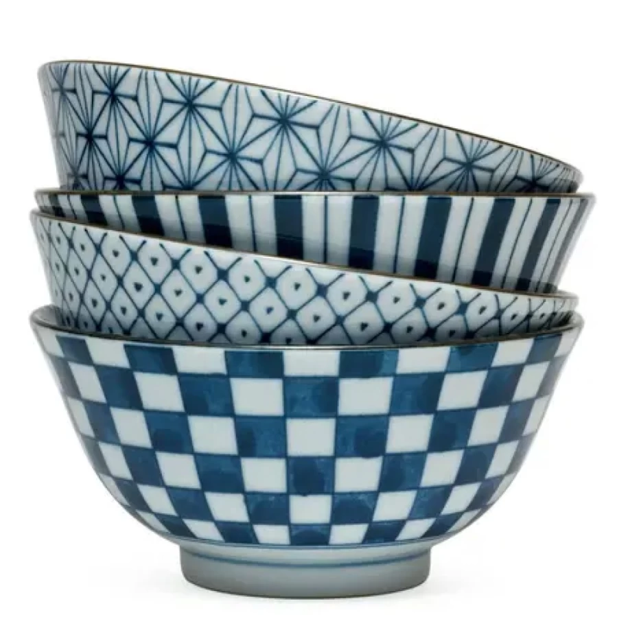 Miya Company 6-Inch Decorative Bowl Set - 4 Unique Patterns, Durable & Stylish Dining Essentials