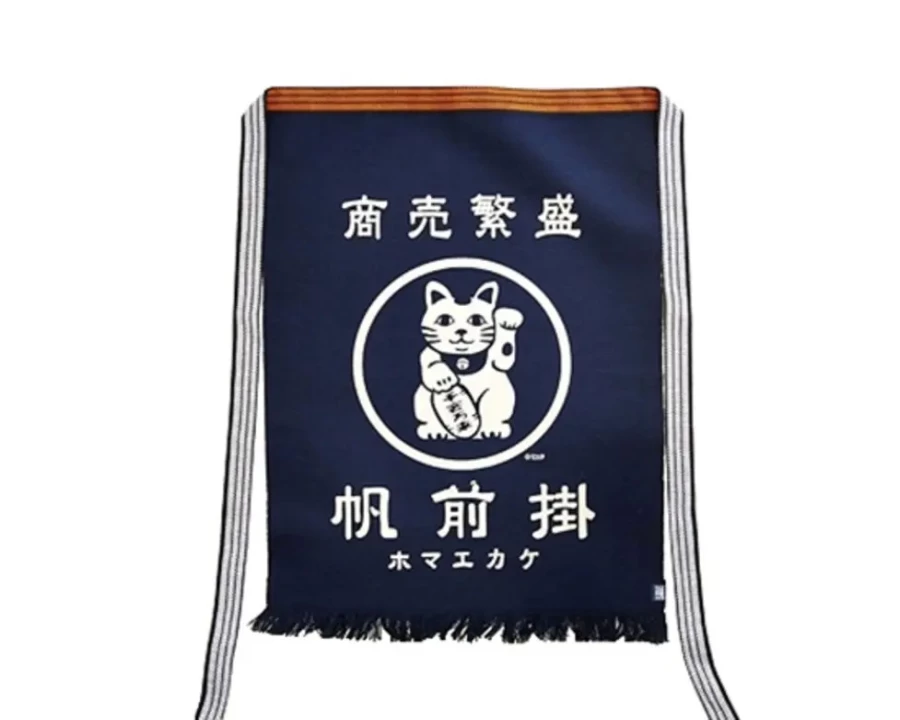 Miya Company Fortune Cat Print Canvas Apron - Durable & Stylish Kitchen Waist Maekake for Cooking & Baking