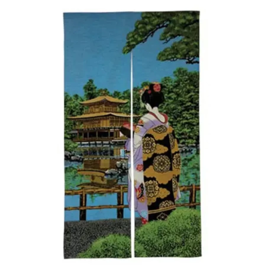 "Authentic Kinkakuji Temple Noren by Miya Company – Japanese Gold Pavilion Curtain"