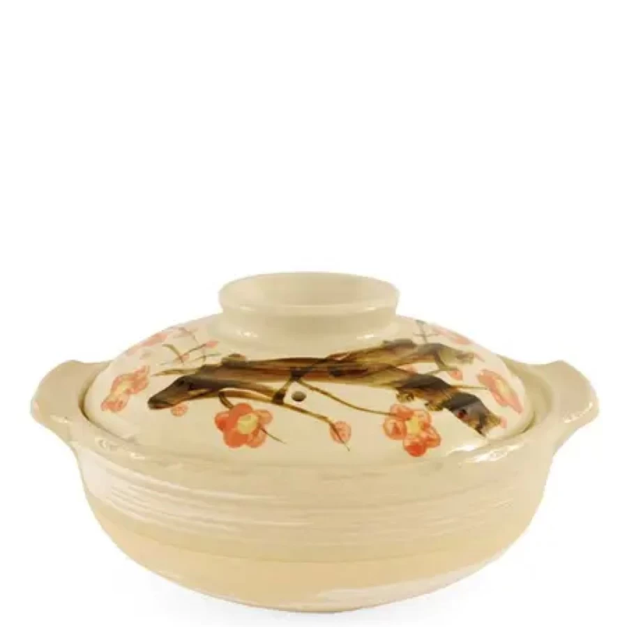 Miya Company Sakura Donabe Casserole Pot - 64 Oz Japanese Clay Pot for Steaming, Cooking, and Serving