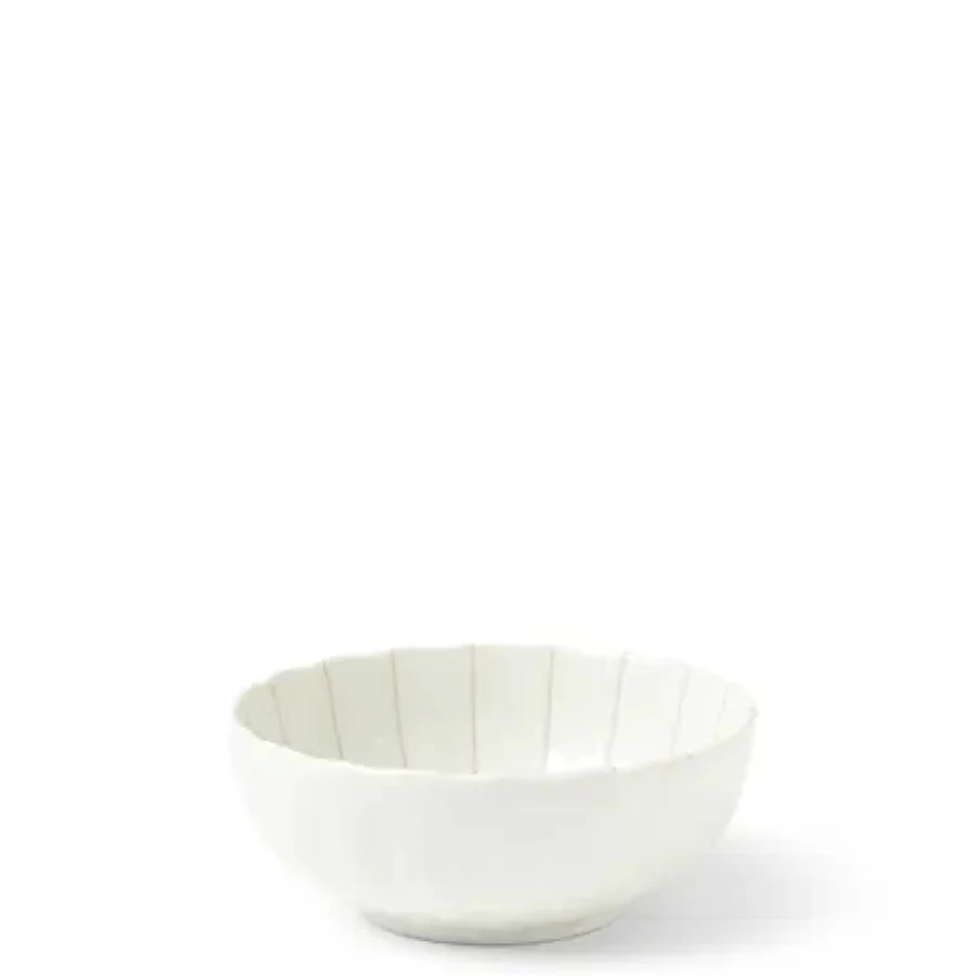Miya Company 4 Inch White Ceramic Kasa Lines Decorative Bowl for Home Decor