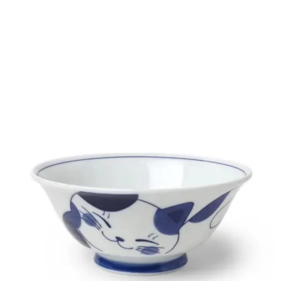 Miya Company Blue Cat Design Ceramic Bowl - 7.5 Inch Kitchen Dining Dish for Cats