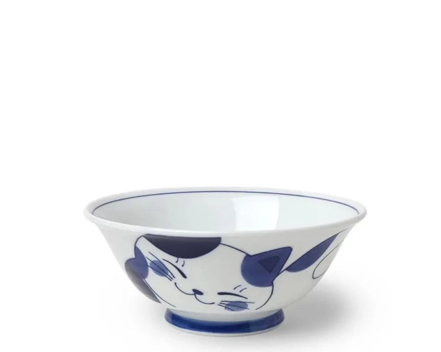 Miya Company Blue Cat Design Ceramic Bowl - 7.5 Inch Kitchen Dining Dish for Cats