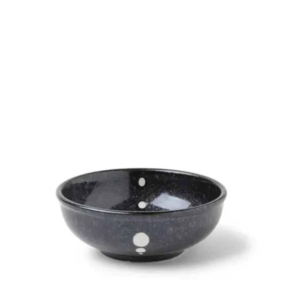 Miya Company Satin Black Sauce Bowl with White Dots - Elegant Ceramic Serving Dish for Dining & Decor