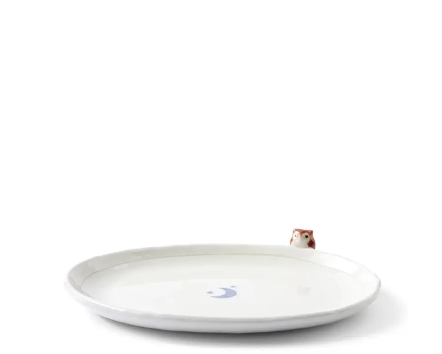 "Owl & Moon Design Ceramic Plate by Miya Company – Handcrafted Decorative Dinnerware"