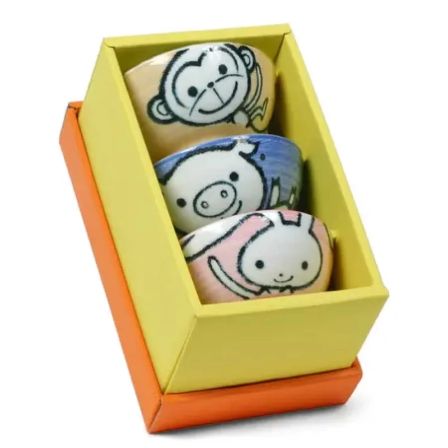 Miya Company 4.5-Inch Animal-Themed Rice Bowl Set for Kids, Durable Ceramic Dinnerware, Fun Animal Design, 4-Piece Set