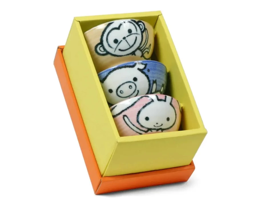 Miya Company 4.5-Inch Animal-Themed Rice Bowl Set for Kids, Durable Ceramic Dinnerware, Fun Animal Design, 4-Piece Set