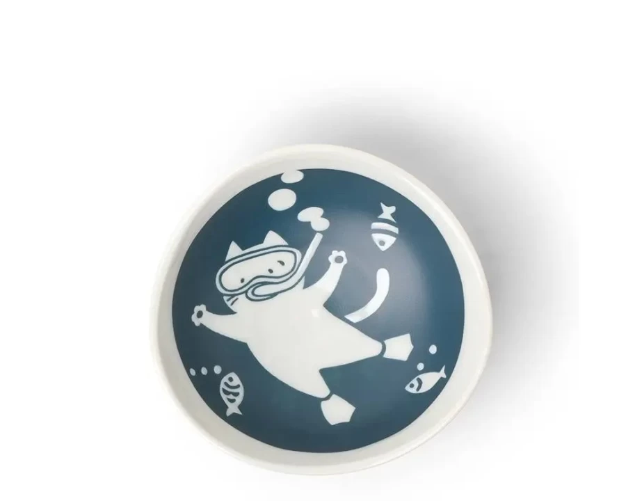 Miya Company Scuba Cat Ceramic Bowl 5.1 Inch Cute Cat Design Kitchen Dining Tableware