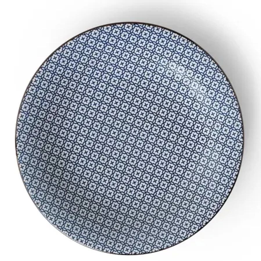 Miya Company Blue and White Stitched Ceramic Plate 11 Inch Decorative Dining Dish