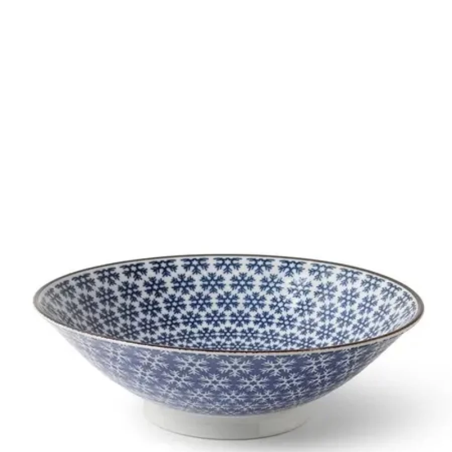 Miya Company Blue & White Snowflake Ceramic Bowl - 9.75 Inch Decorative Serving Dish
