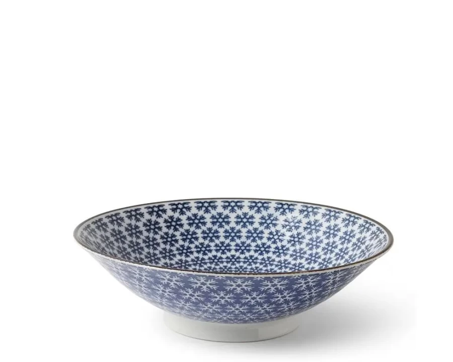 Miya Company Blue & White Snowflake Ceramic Bowl - 9.75 Inch Decorative Serving Dish