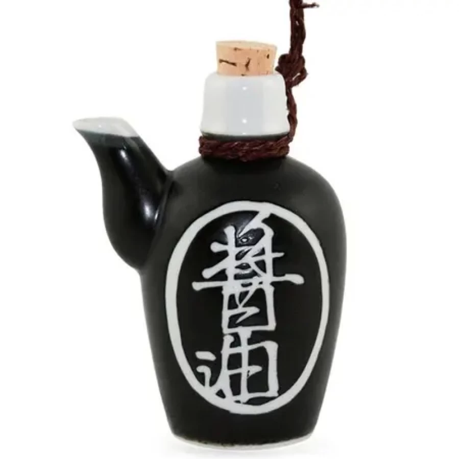 Miya Company Black Shoyu 8 Oz Soy Sauce Pot With Cork Stopper - Japanese Style Seasoning Container