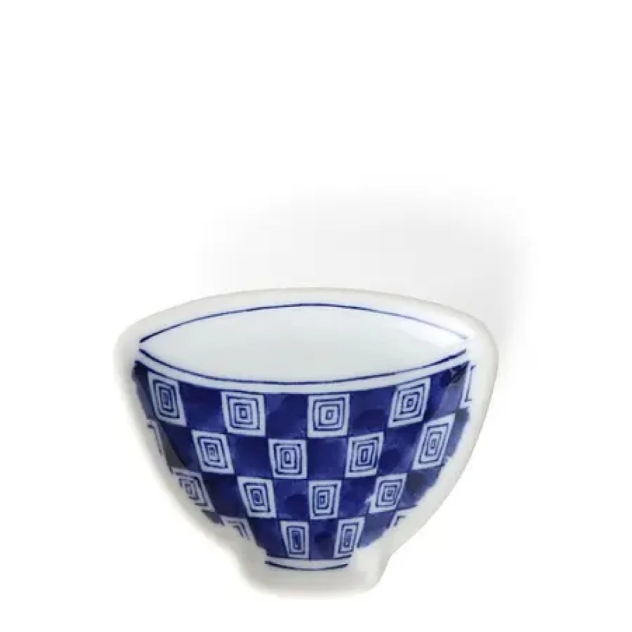 "Vintage Mini Plate 3.75" Blue & White Teacup Check Design by Miya Company – Decorative Ceramic Collectible"