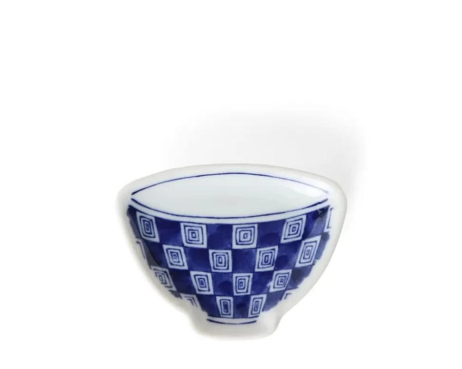 "Vintage Mini Plate 3.75" Blue & White Teacup Check Design by Miya Company – Decorative Ceramic Collectible"