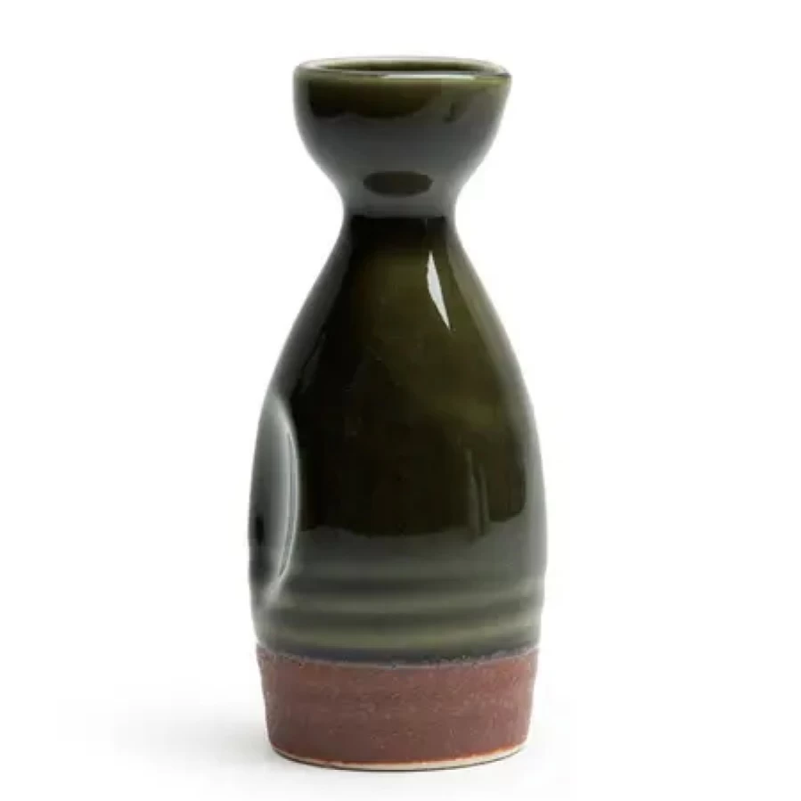 Miya Company 10 Oz. Sake Bottle - Oribe Green Ceramic Japanese Sake Set for Authentic Drinking Experience