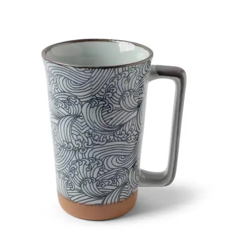 Miya Company 12 Oz Tall Blue Wave Ceramic Mug - Handcrafted Coffee Cup with Unique Ocean Design