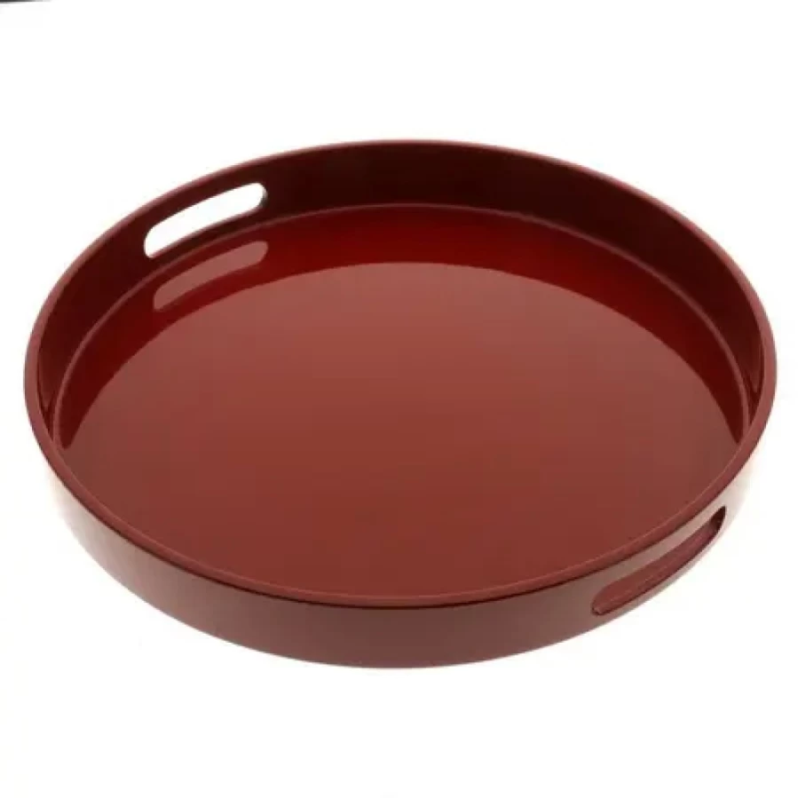 Miya Company 13.5" Round Red Lacquer Tray - Handcrafted Decorative Serving Tray