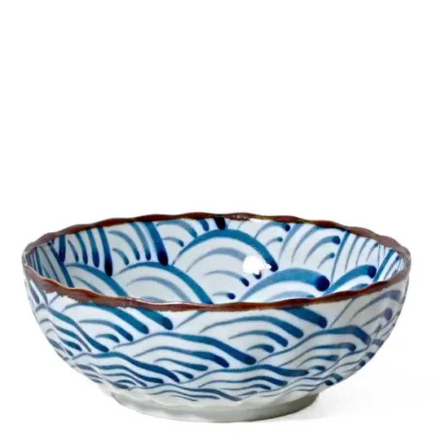 Miya Company Saikai Nami Waves 7.25 Inch Ceramic Bowl - Handcrafted Japanese Style Serving Dish