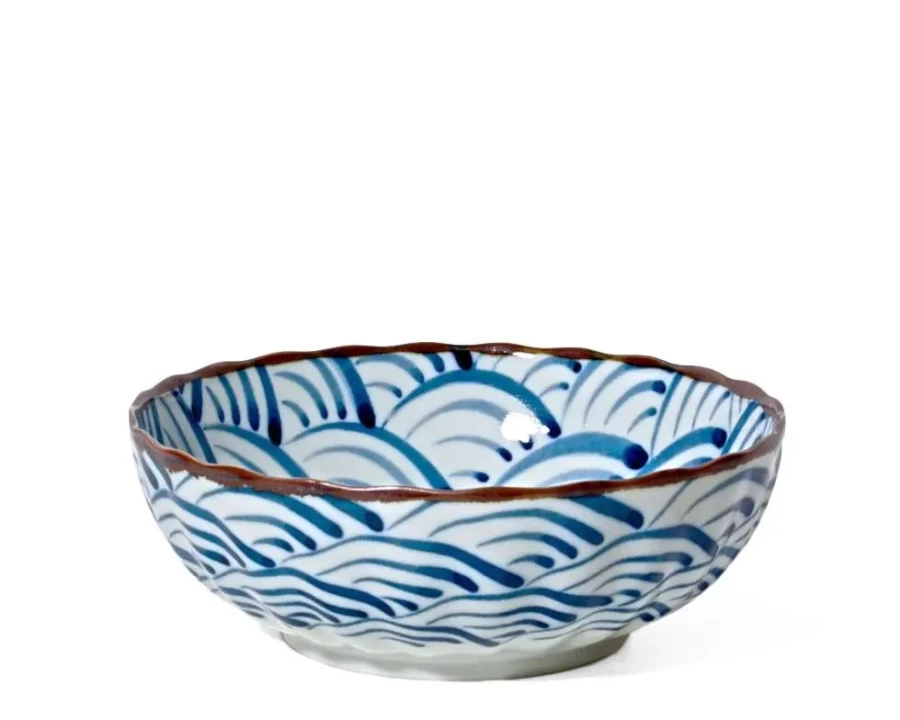 Miya Company Saikai Nami Waves 7.25 Inch Ceramic Bowl - Handcrafted Japanese Style Serving Dish