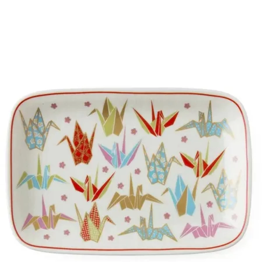Miya Company Pink Origami Crane Decorative Plate - 6.5 x 4.25 Inches - Handcrafted Ceramic Dish for Gift or Home Decor