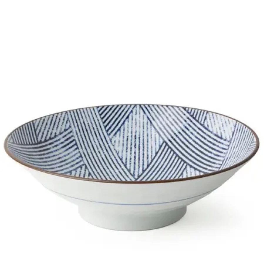 Miya Company Aizome Shima Ami 9.75-Inch Handcrafted Ceramic Serving Bowl – Traditional Japanese Indigo Pattern