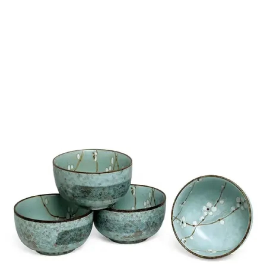 Miya Company Spring Blossoms 5-Inch Decorative Bowl Set - Floral Design Ceramic Bowls for Dining & Serving