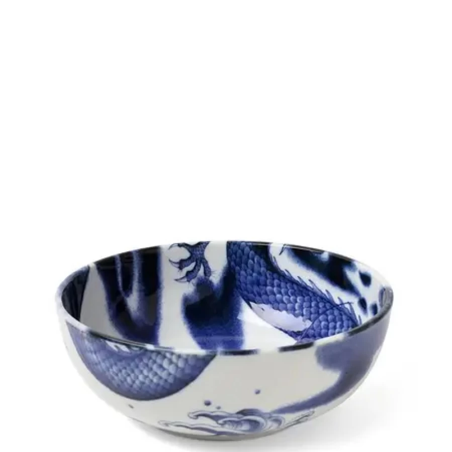 Miya Company Flying Dragon 7.75 Inch Ceramic Serving Bowl - Handcrafted Asian Inspired Soup Noodle Dish