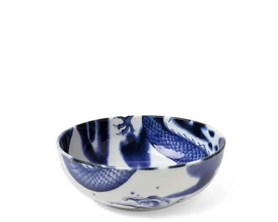 Miya Company Flying Dragon 7.75 Inch Ceramic Serving Bowl - Handcrafted Asian Inspired Soup Noodle Dish