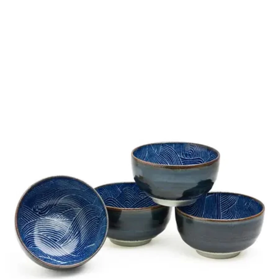 Miya Company Aranami 5-Inch Decorative Bowl Set – Handcrafted Ceramic Dish Collection for Dining & Serving